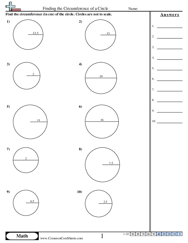 Circumference of Circle worksheet